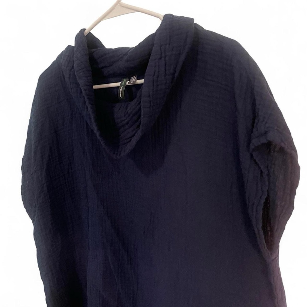 Navy Cowl Neck Cotton Shirt